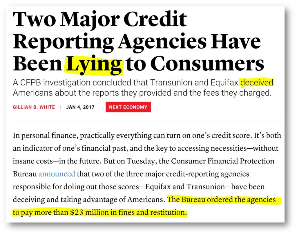 credit bureaus lie about credit scores