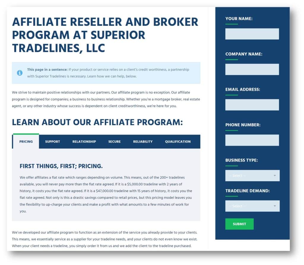 tradelines affiliate and reseller program