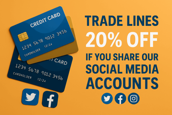 Tradelines 20% Off Share Social Media